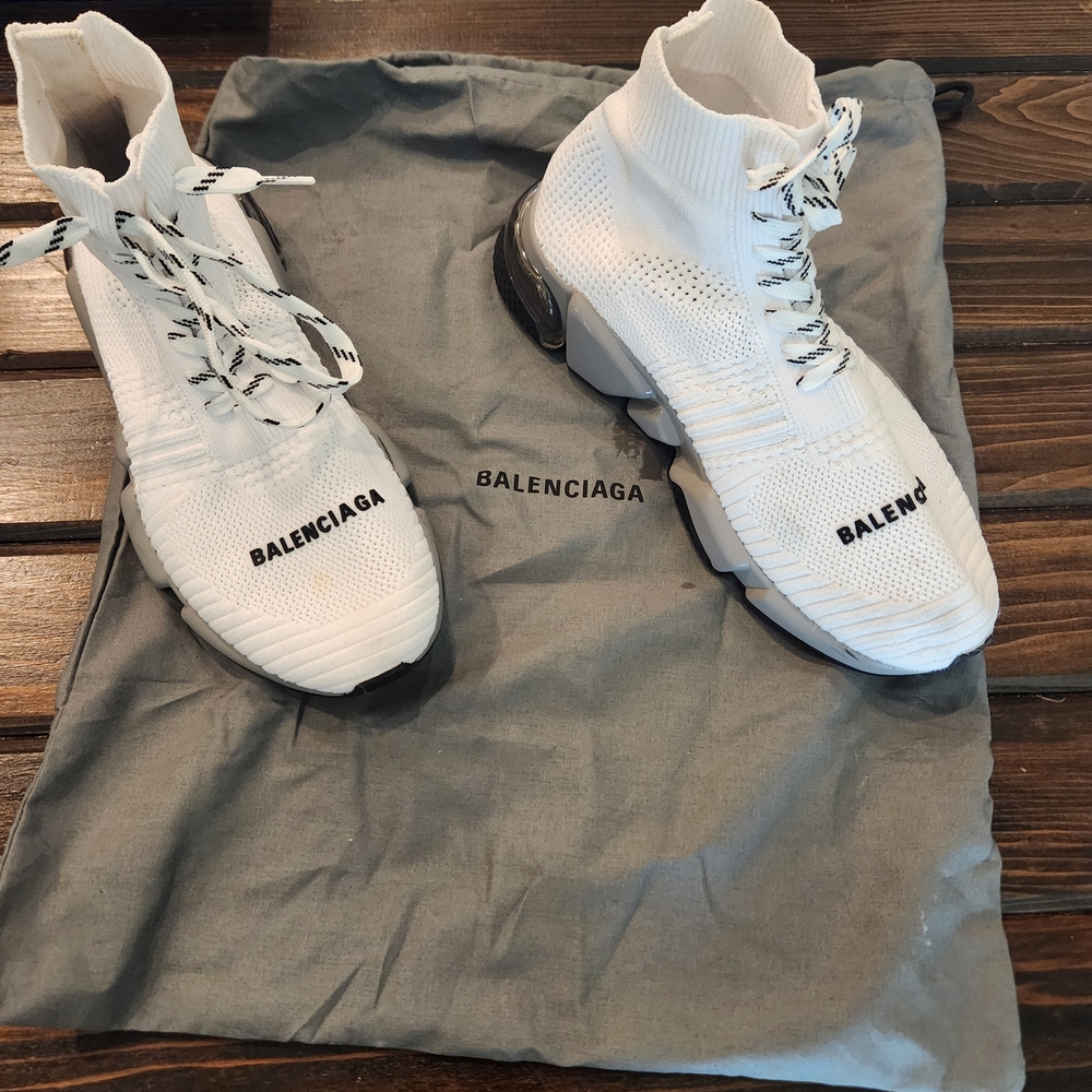 Balenciaga White High-Top Knit Sneakers